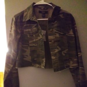 Army cropped jean jacket